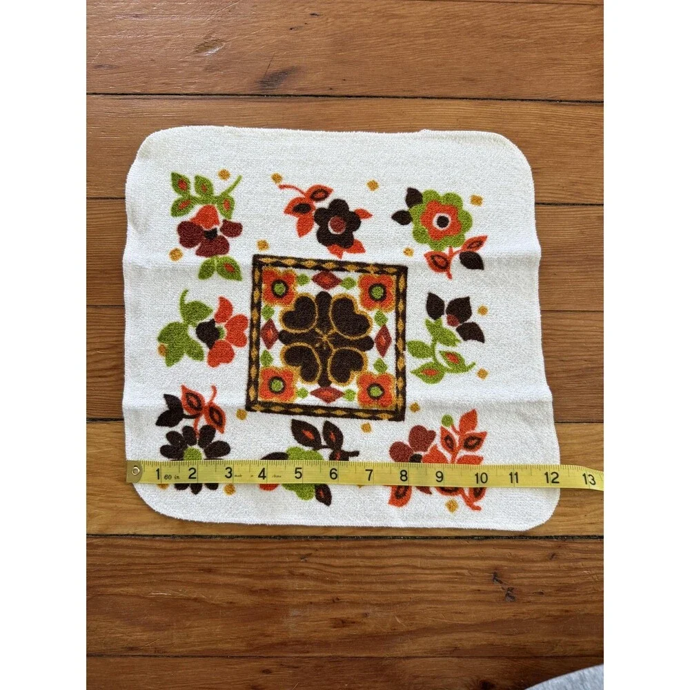 Vintage Fieldcrest Floral Bath Washcloth Towel 12x12 Multicolor Cotton USA Retro